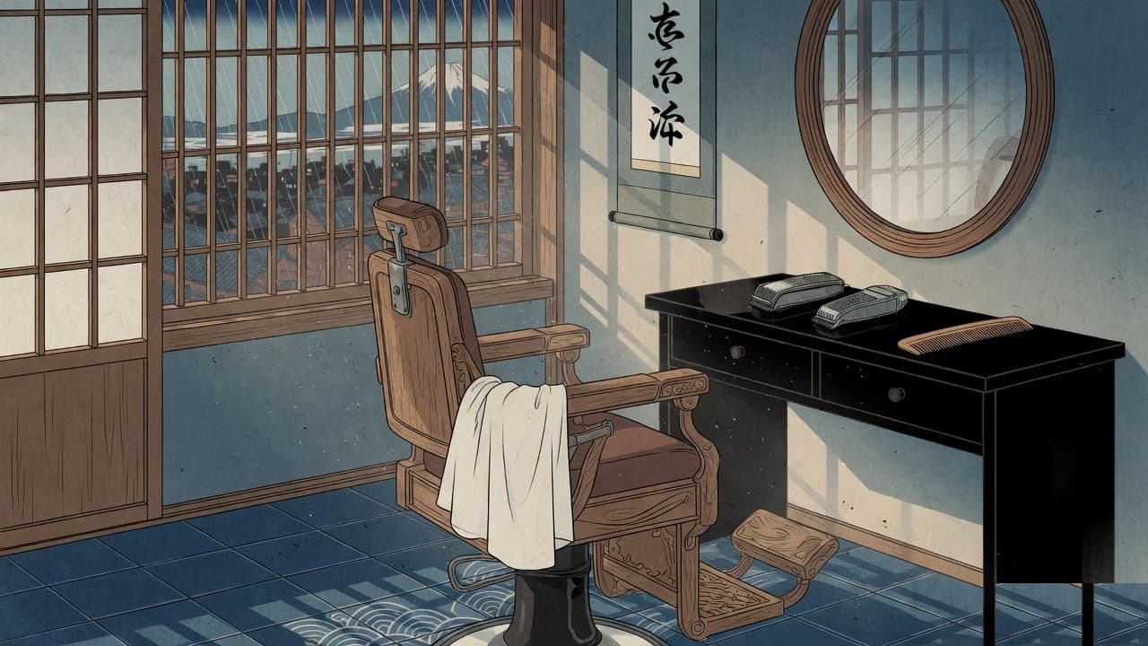Empty barber chair, clippers, and mirror beside a busy appointment book