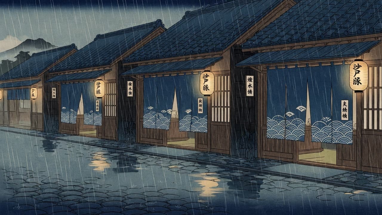 Three separate storefronts on a rainy street viewed from one operations desk