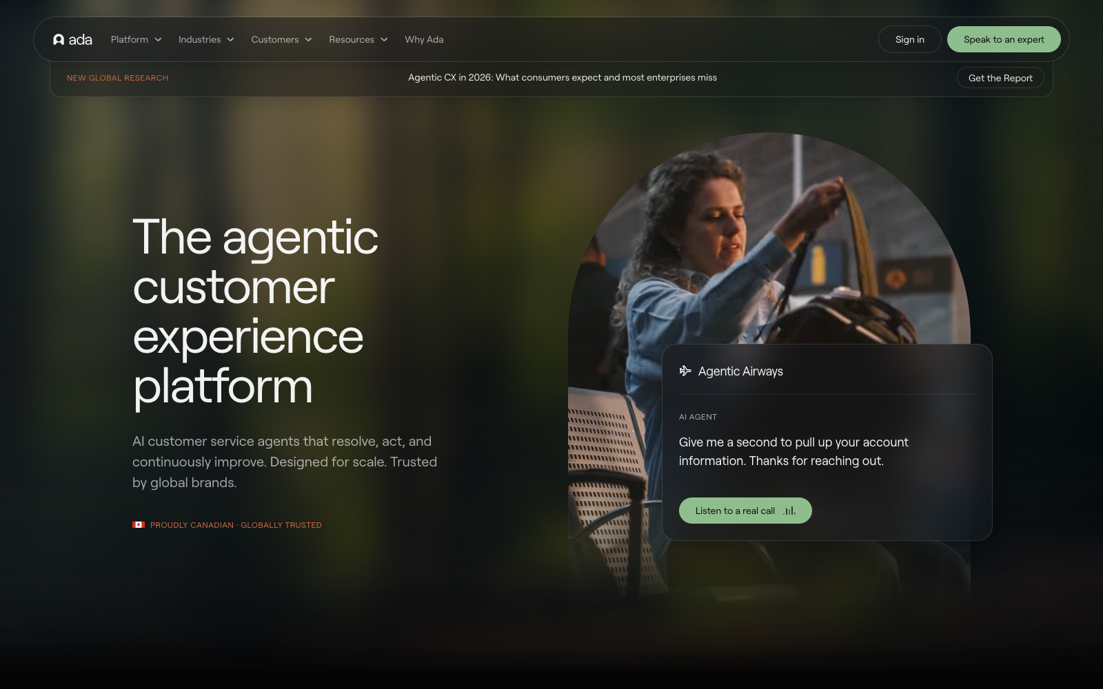 Ada homepage. The agentic customer experience platform.