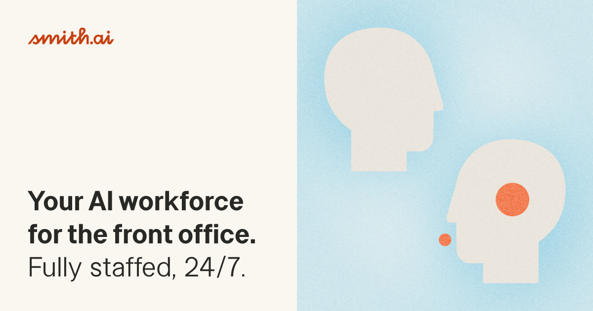 Smith.ai official graphic for an AI workforce on the front office, staffed 24/7